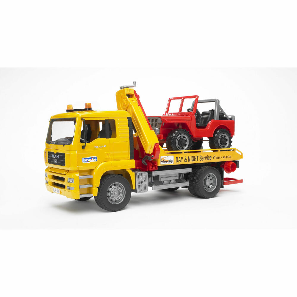 Bruder Construction Vehicles MAN TGA Tow Truck, with Off-Road Vehicle, Model Vehicle, Model Vehicle, Toy, 02750