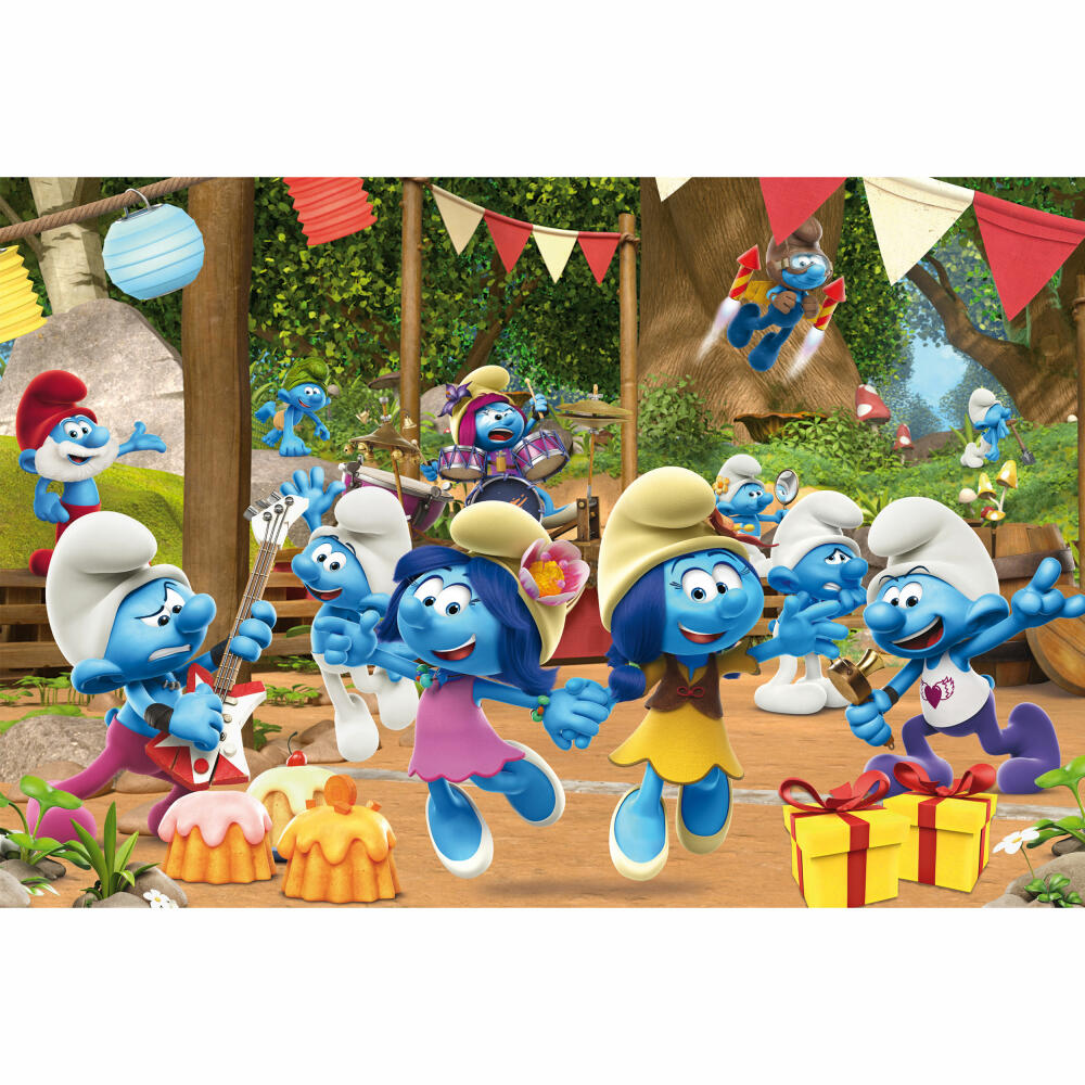 Schmidt Spiele Puzzle The Smurfs Smurfed Party, Children's Puzzle, Children, 100 Pieces, with 2 Figures, 56523