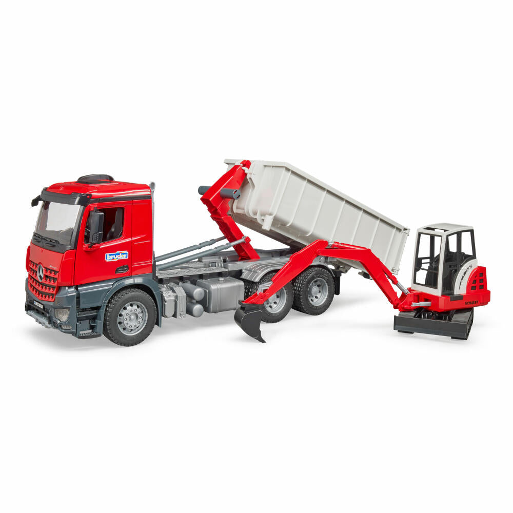 Bruder Construction Vehicles Mercedes Benz Arocs Truck, with Schaeff HR16 Mini Excavator, Roll-off Container, Excavator, Model Vehicle, Model Vehicle, Toy, 03624