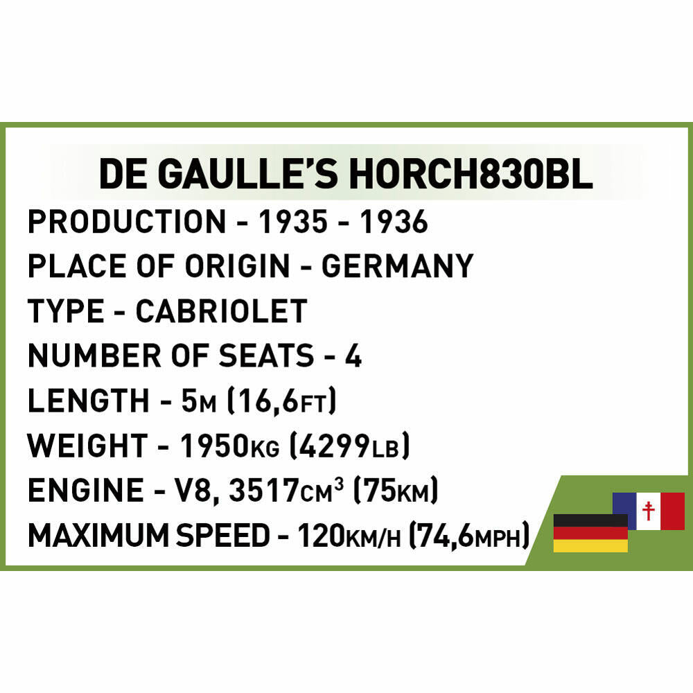 COBI building block set De Gaulle's Horch830BL, World War 2 Historical Collection, car, building blocks, 244 pieces, 2261