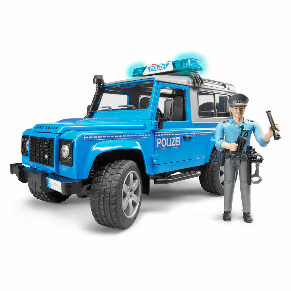 Bruder Land Rover Defender Station Wagon Polizei, mit Polizist, Modellfahrzeug, Modell Fahrzeug, Spielzeug, 2597