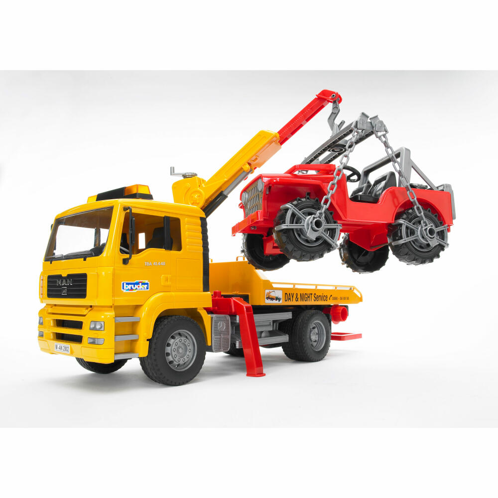 Bruder Construction Vehicles MAN TGA Tow Truck, with Off-Road Vehicle, Model Vehicle, Model Vehicle, Toy, 02750