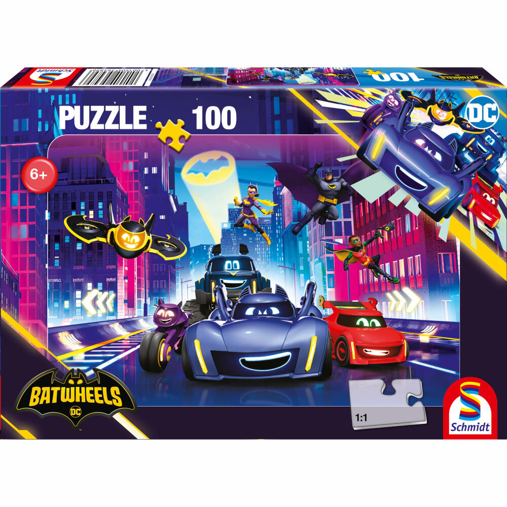 Schmidt Spiele Children's Puzzle Batwheels Turbocharged Action in Gotham City, Children's Puzzle, 100 pieces, 56489