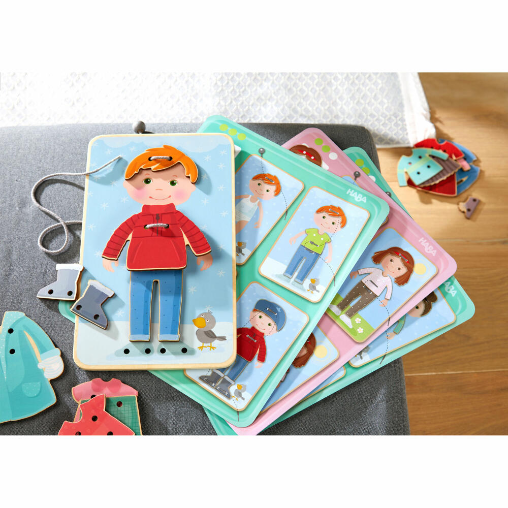 HABA Threading Game Dress Up Fun, Craft Game, Creative Game, Ages 3+, Wood, Polyester, 305165