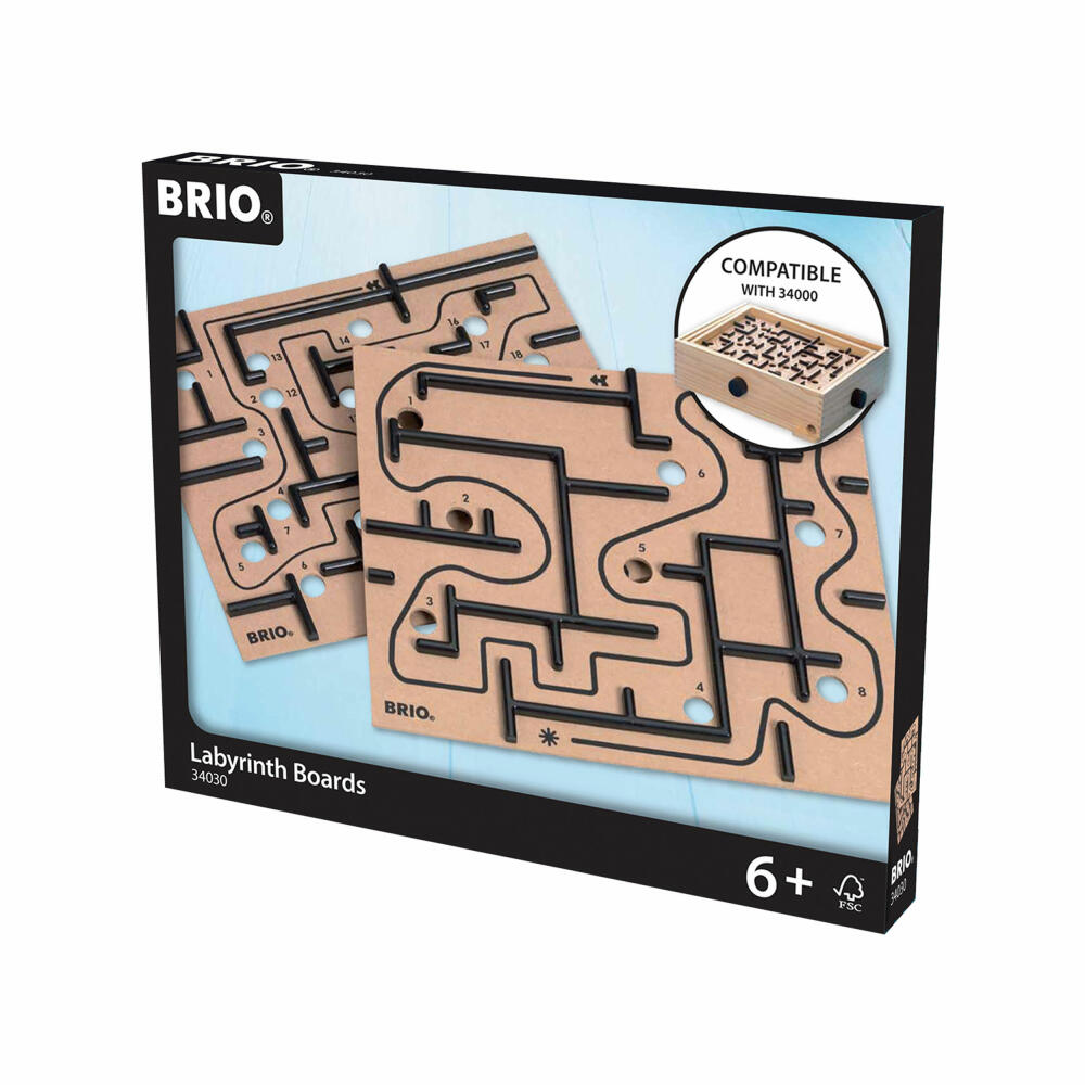 BRIO Spiele Labyrinth Ersatzplatten, 2-tlg., Übungsplatten für Kugellabyrinth, Geschicklichkeitsspiel, Holz Spiel, 34030