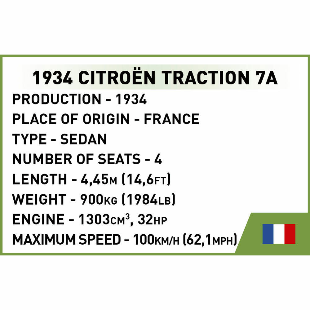 COBI interlocking brick set 1934 Citroen Traction 7A, World War 2 Historical Collection, car, interlocking bricks, 222 pieces, 2263