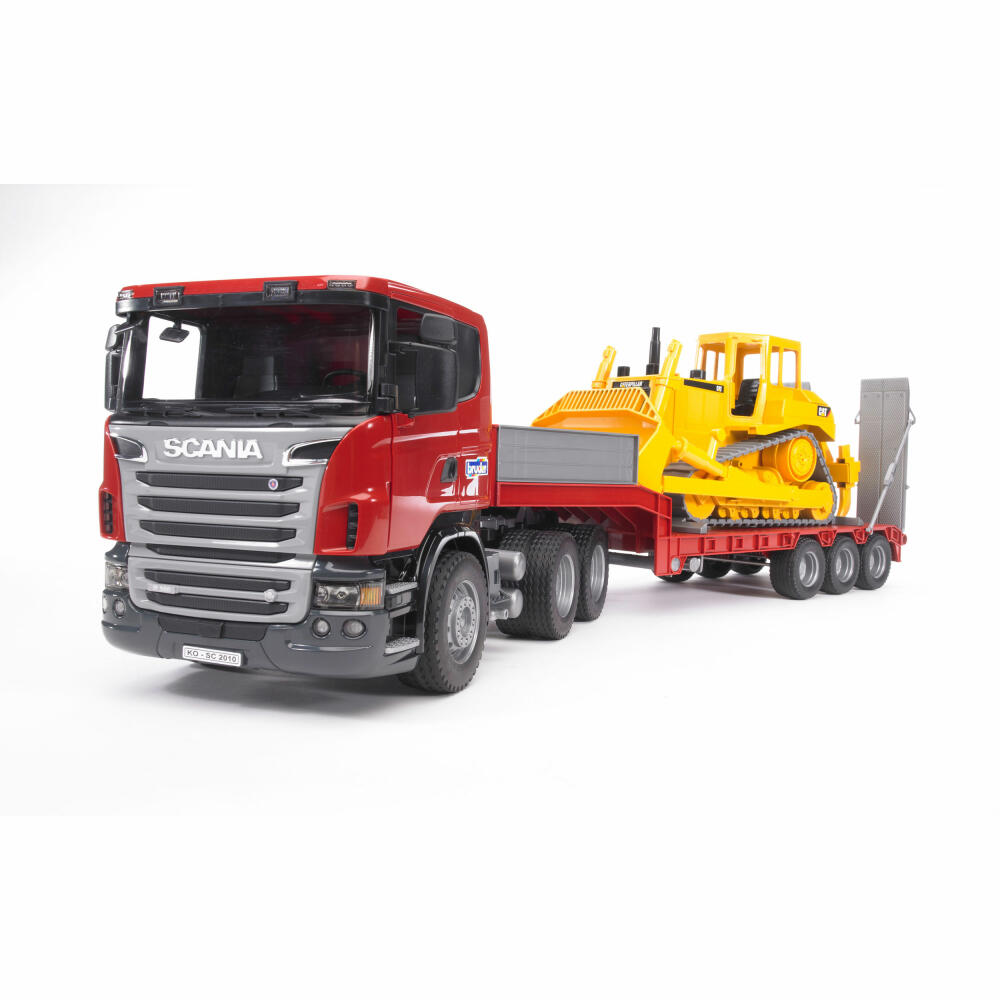 Bruder Construction Vehicles Scania R-Series Truck, with Low Loader and Cat Bulldozer, Model Vehicle, Model Vehicle, Toy, 03555