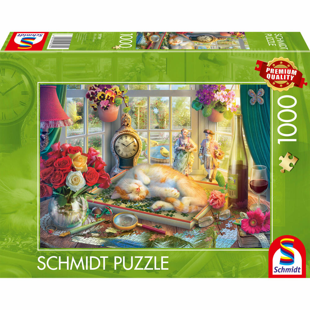 Schmidt Spiele Puzzle Puzzlezeit mit Katze, Standard, Erwachsenenpuzzle, 1000 Teile, 59789