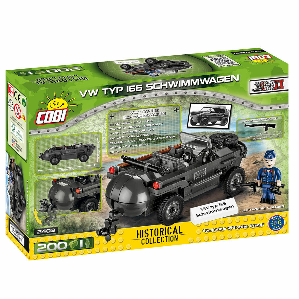 COBI World War 2 VW TYP 166 Schwimmwagen, Militärfahrzeug, Soldaten, Figuren, Spielzeug, Konstruktionsbausteine, Kunststoff, 200 Teile, 2403