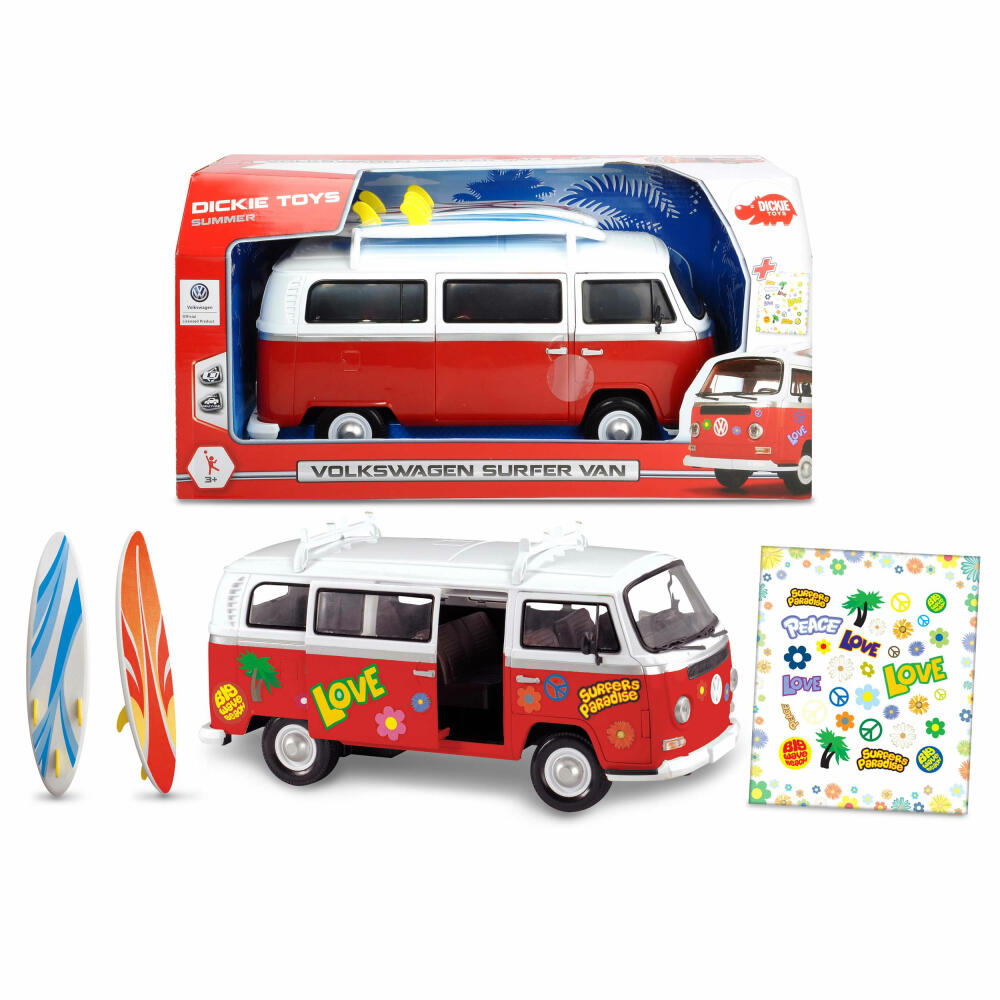 Dickie Toys Volkswagen Bully Surfer Van, VW Bus, Hippie Bus, Toy Car, 1:14, 203776001
