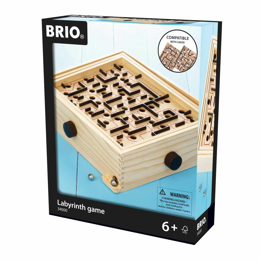 BRIO Spiele Labyrinth, Holzspiel, Kugelspiel, Kugellabyrinth, Geschicklichkeitsspiel, Holz Spiel, 34000