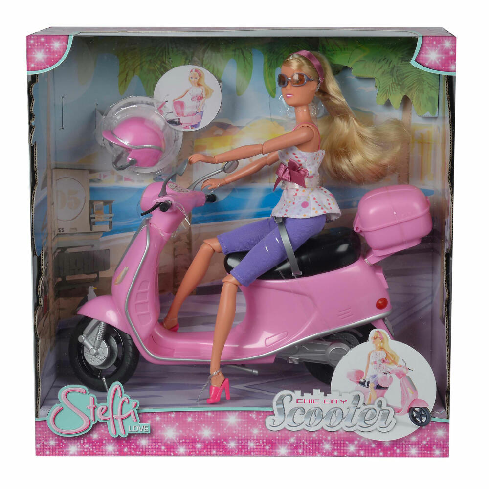 Simba Steffi Love Chic City Scooter, Scooter, Moped, with Helmet Compartment, Doll, Toy, 29 cm, 105730282