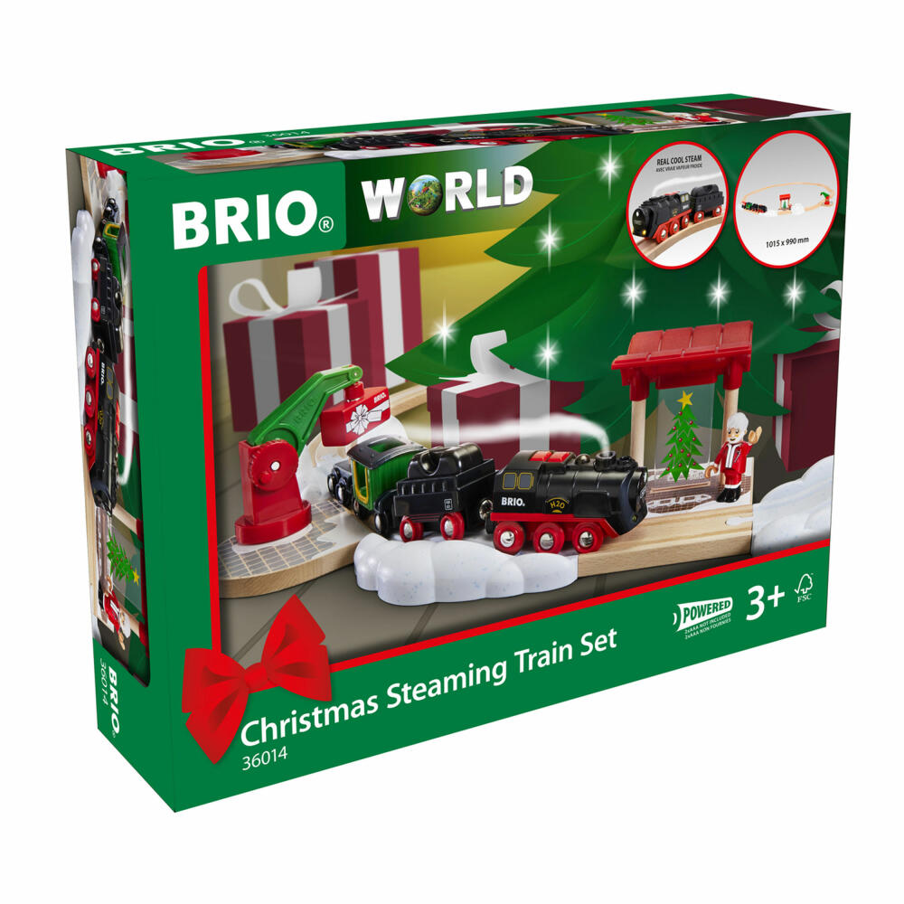 BRIO Batterie-Dampflok Weihnachts-Set, 26-tlg., Zug, Lok, Holzeisenbahn, 63601400