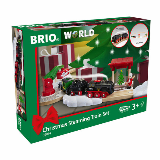 BRIO Batterie-Dampflok Weihnachts-Set, 26-tlg., Zug, Lok, Holzeisenbahn, 63601400