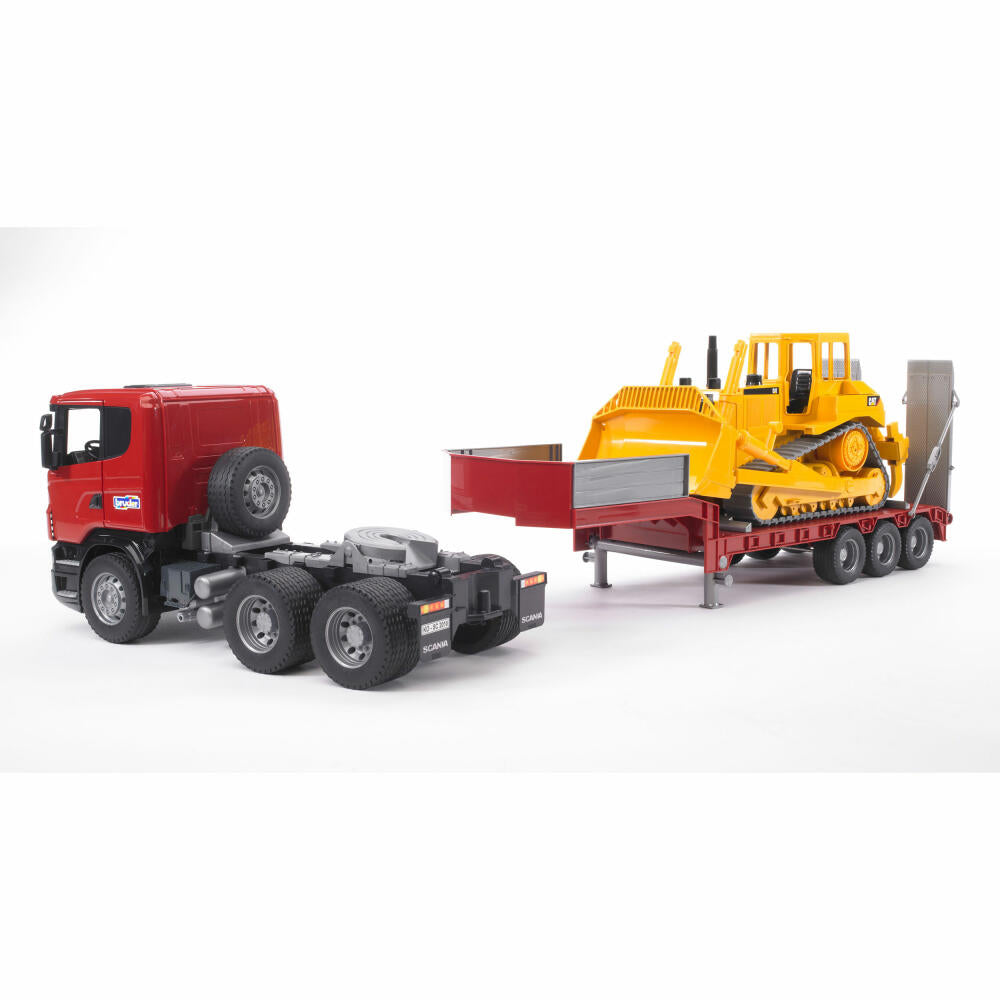Bruder Construction Vehicles Scania R-Series Truck, with Low Loader and Cat Bulldozer, Model Vehicle, Model Vehicle, Toy, 03555