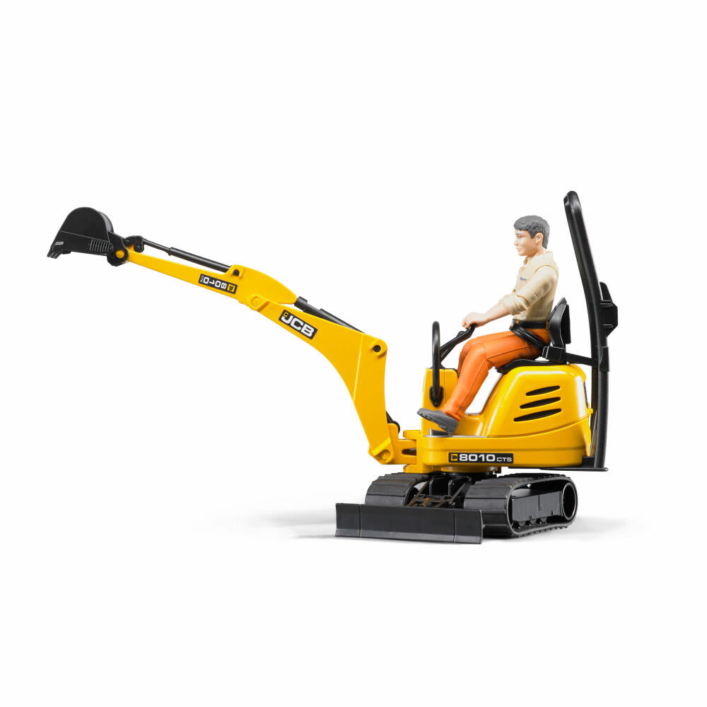 Bruder Baufahrzeuge JCB Mikrobagger 8010 CTS, mit Bauarbeiter, Modellfahrzeug, Modell Fahrzeug, Spielzeug, 62002