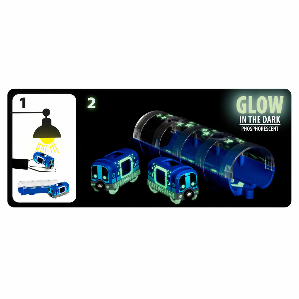Brio Tunnel Box Subway Glow in the Dark, 3-piece, Train Tunnel, Glowing Train, Wooden Railway, Wooden Toy, 33970
