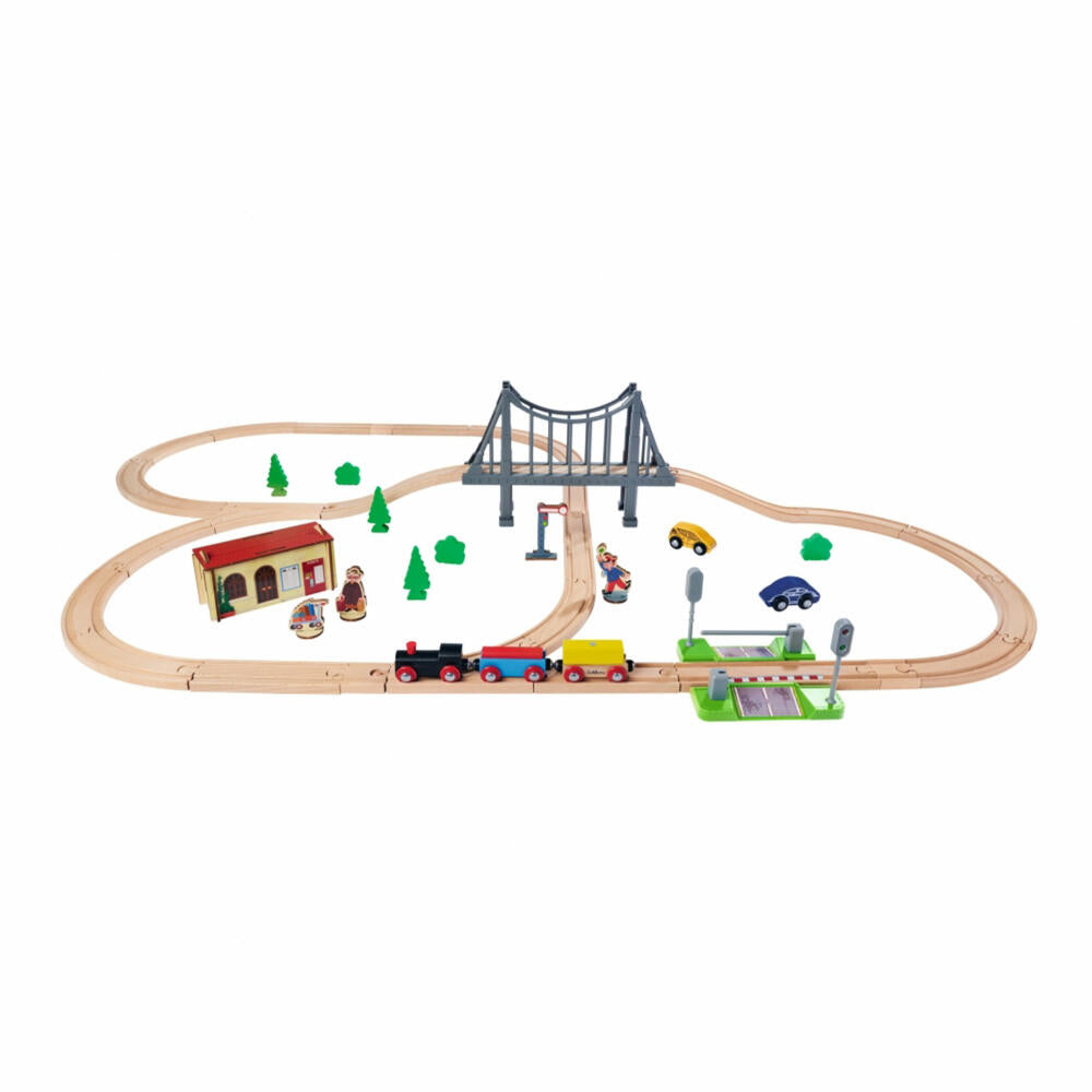 Eichhorn Railway Set with Bridge, 55 pcs., Railway, Wooden Railway, Log, Train, Toy, Wood, 100006204