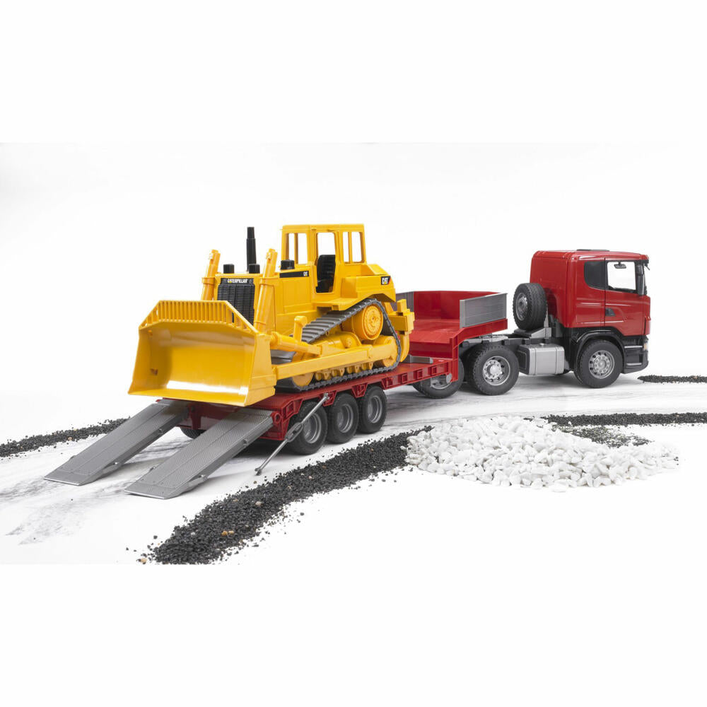 Bruder Construction Vehicles Scania R-Series Truck, with Low Loader and Cat Bulldozer, Model Vehicle, Model Vehicle, Toy, 03555