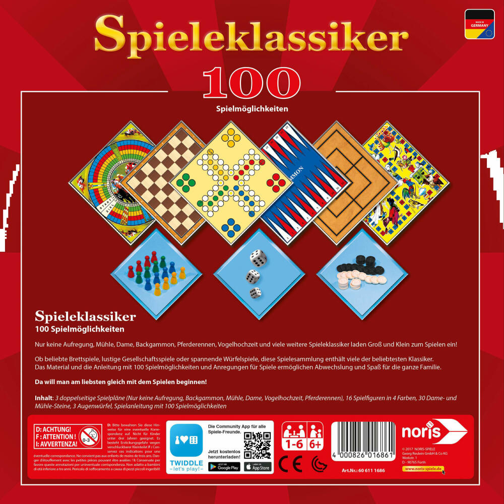 Noris classic games, game collection, board game, family, game, 100 game possibilities, 606111686