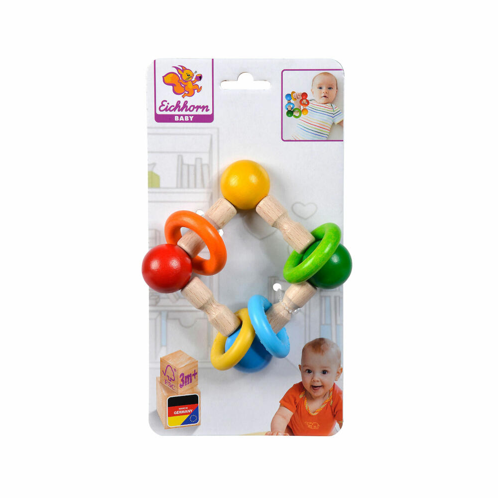 Eichhorn Baby grasping toy with rings, teething ring, chewing ring, motor skills toy, motor skills toy, wooden toy, 100017048