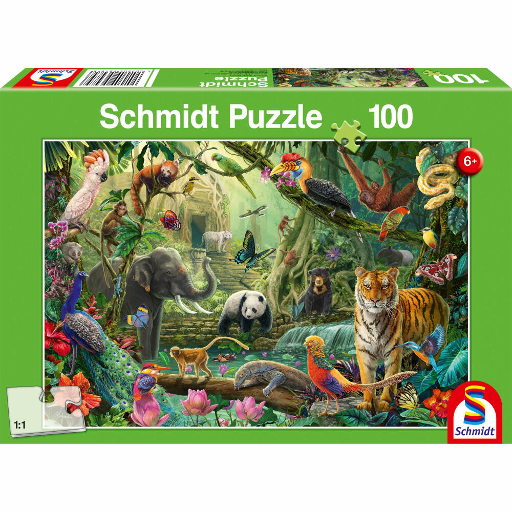 Schmidt Spiele Kinderpuzzle Standard Bunte Tierwelt im Dschungel, Kinder Puzzle, 100 Teile, 56485