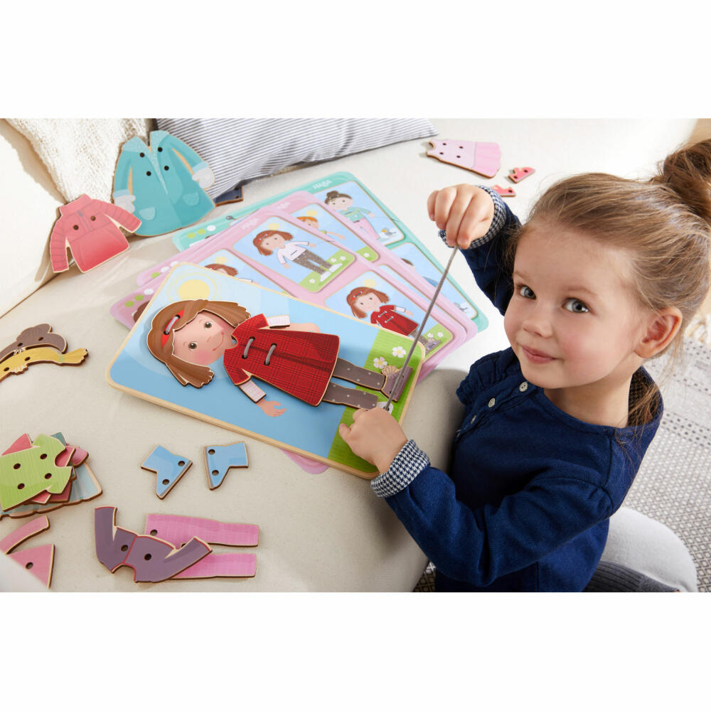 HABA Threading Game Dress Up Fun, Craft Game, Creative Game, Ages 3+, Wood, Polyester, 305165