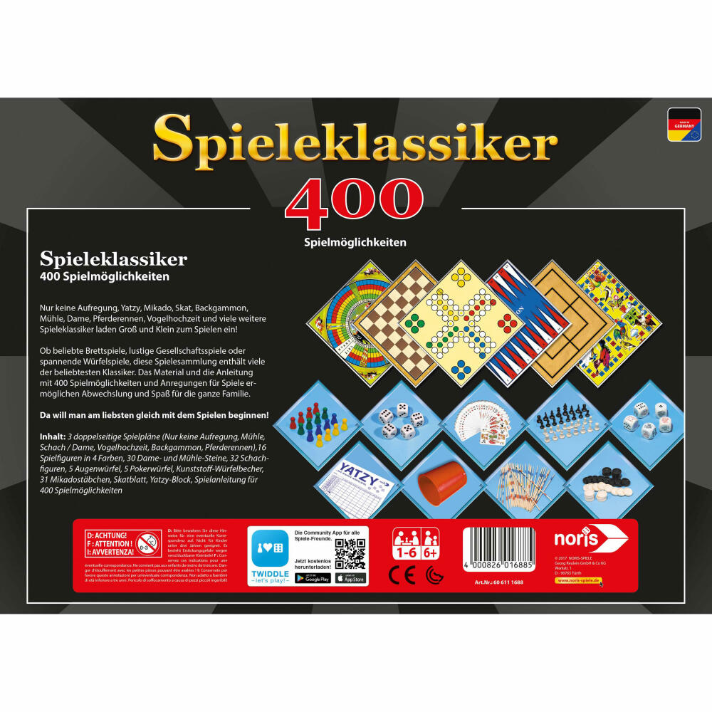 Noris classic games, game collection, board game, family, game, 400 game possibilities, 606111688