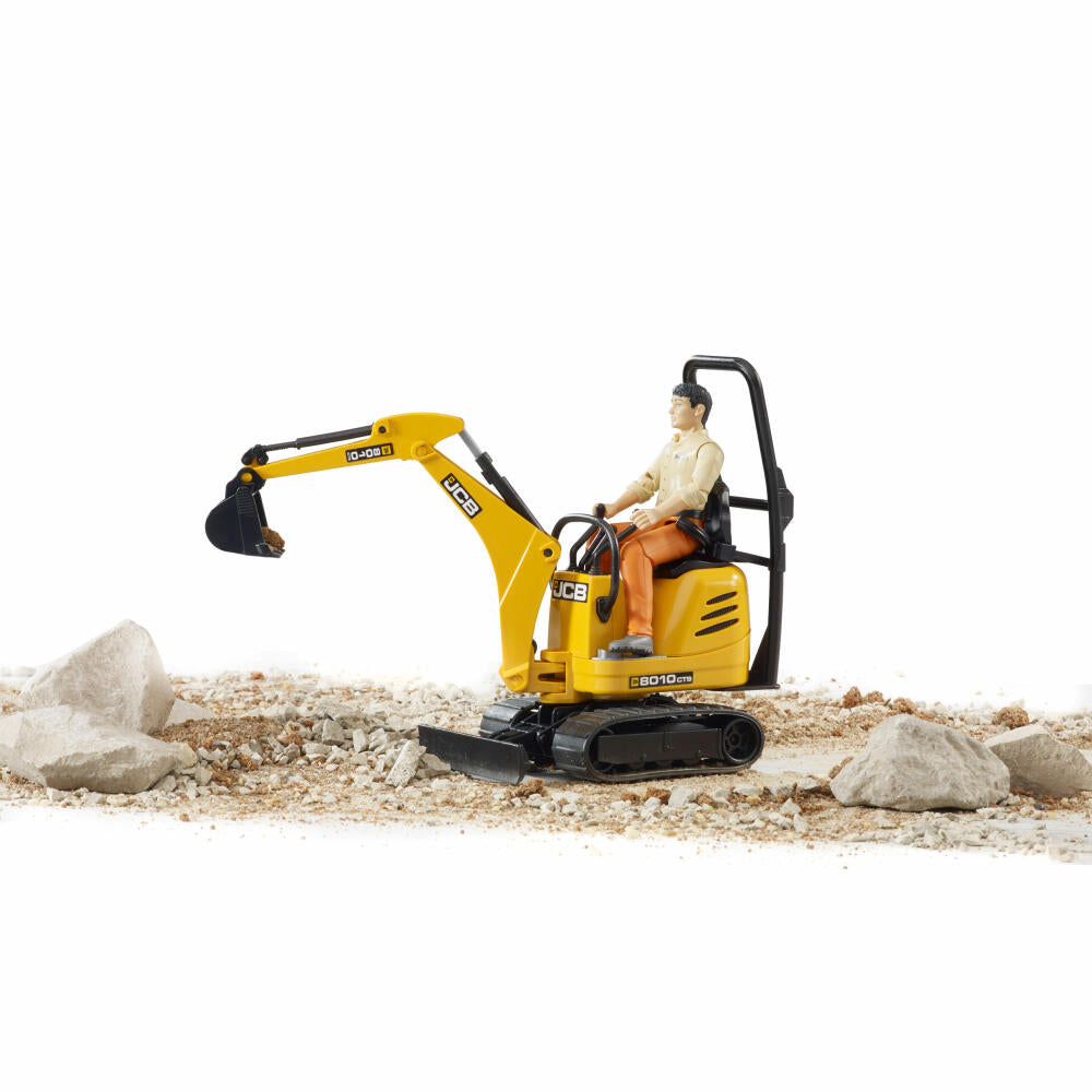 Bruder Baufahrzeuge JCB Mikrobagger 8010 CTS, mit Bauarbeiter, Modellfahrzeug, Modell Fahrzeug, Spielzeug, 62002