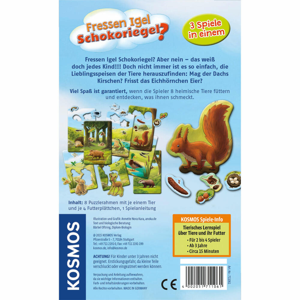 KOSMOS Kinderspiele Fressen Igel Schokoriegel?, Kinder Spiel, Wissen über Tiere und ihre Lebensräume, ab 3 Jahren, 711061