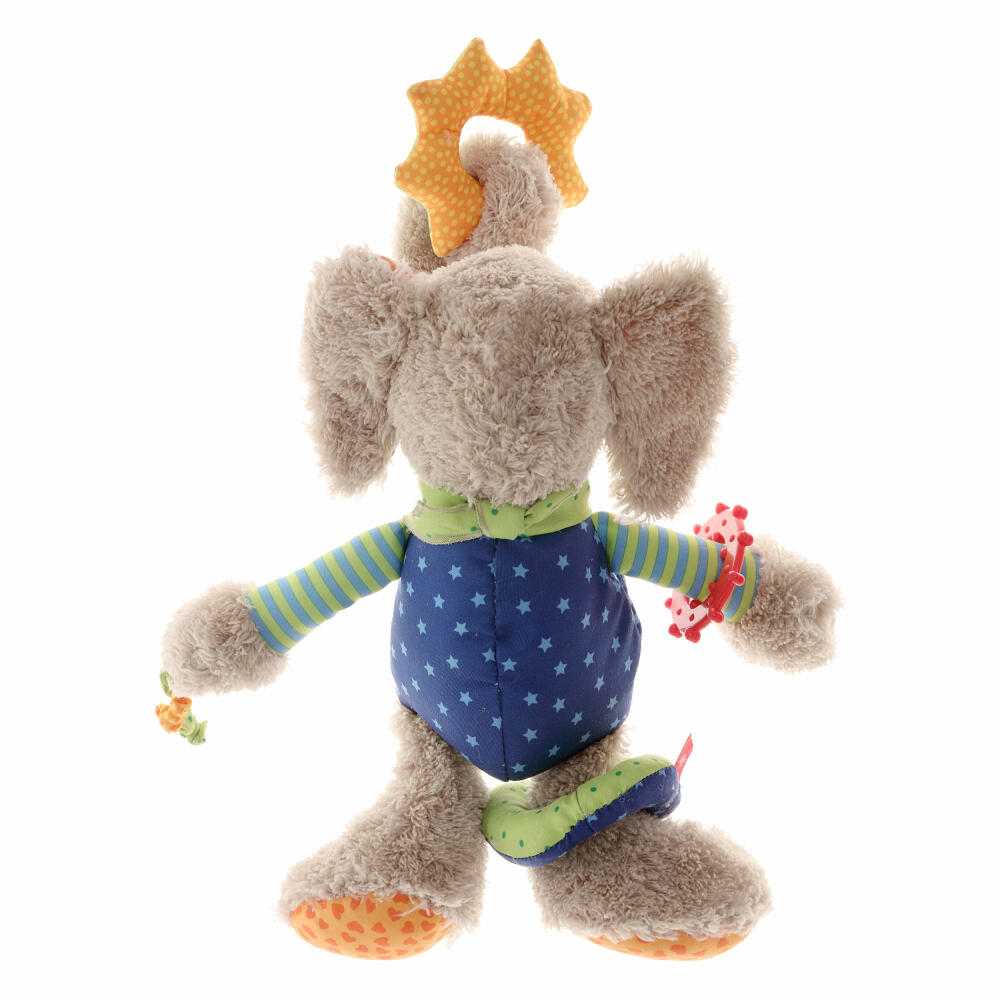 sigikid PlayQ Aktiv-Elefant, Greifling, Beißring, Kuscheltier, Babyspielzeug, Baby Spielzeug, Polyester, H 27 cm, 40863