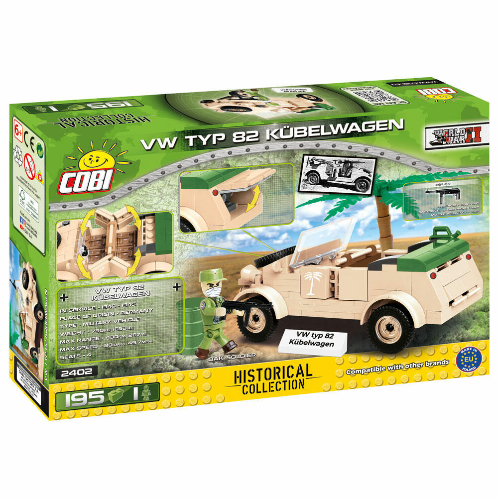 COBI World War 2 VW Type 82 Kübelwagen, Militärfahrzeug, Soldaten, Figuren, Spielzeug, Konstruktionsbausteine, Kunststoff, 195 Teile, 2402