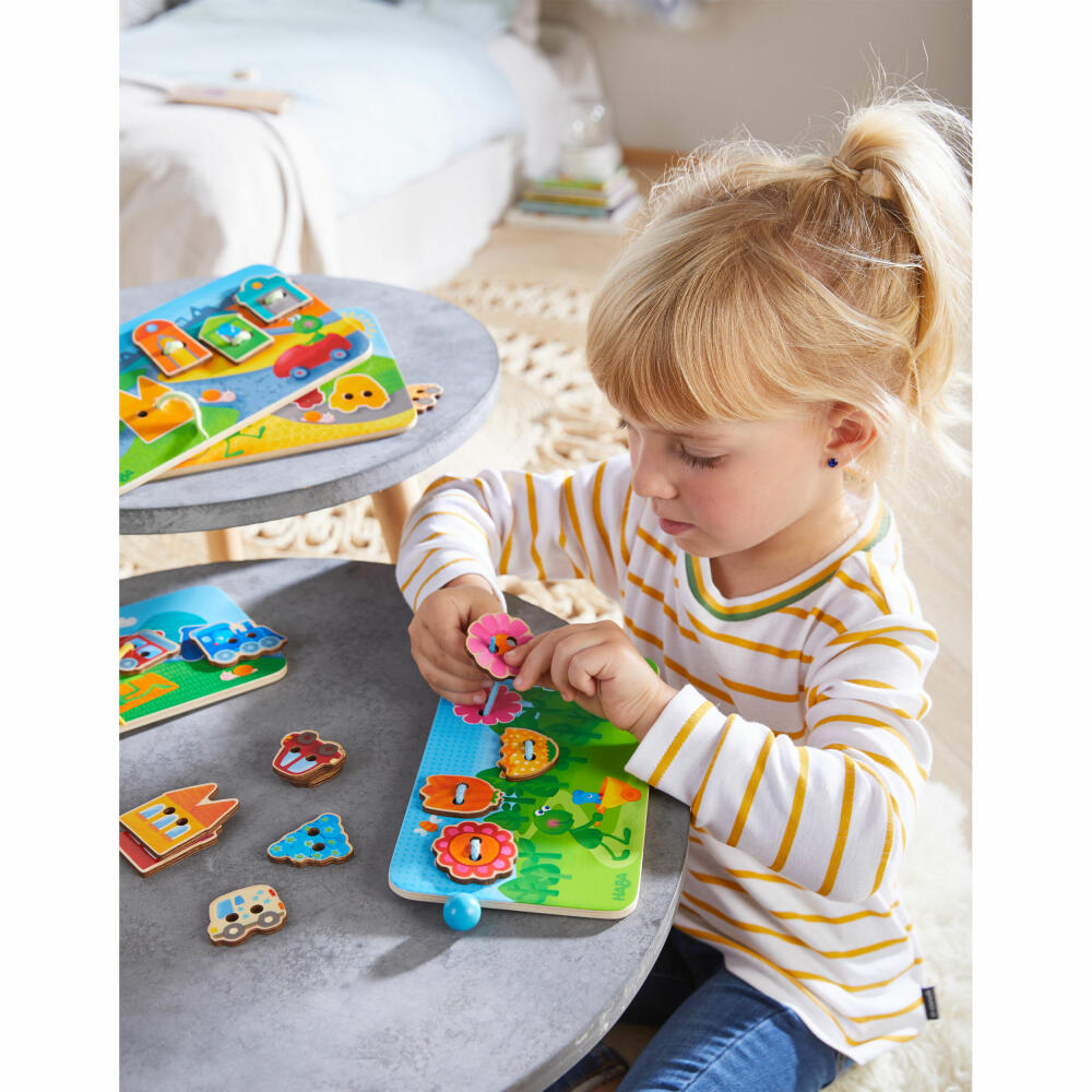 HABA Threading Game Frog on Tour, Craft Game, Creative Game, Ages 3 and Up, Polyester, Plywood, 305229
