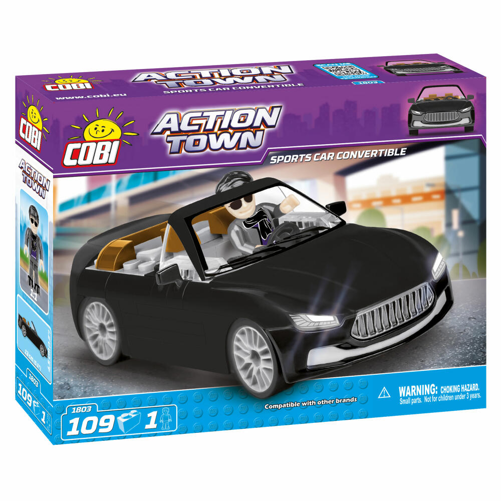 COBI Action Town Sports Car Convertible Cobra, Sportliches Cabrio, Fahrzeug, Auto, Spielzeug, Konstruktionsbausteine, 109 Teile, 1803