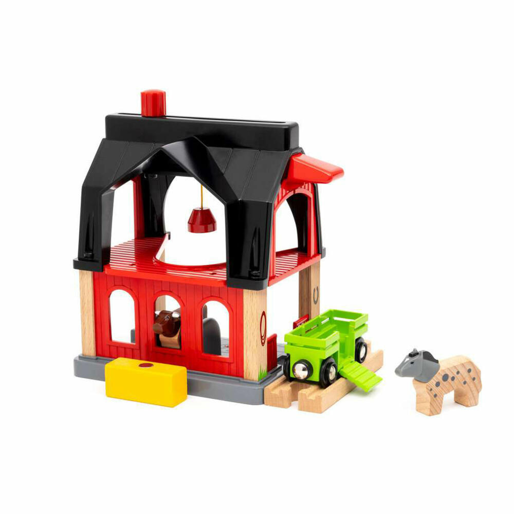BRIO Tierscheune mit Heuwaggon, Eisenbahnspielzeug, Eisenbahn Spielzeug, Holzeisenbahn, 63601200