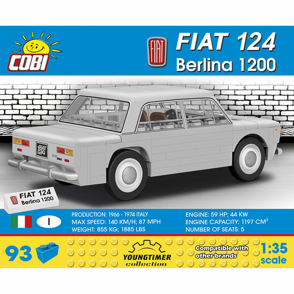 COBI Youngtimer Collection Fiat 124 Berlina 1200, Car, Vehicle, Collectible Cars, Toys, Games, Construction Blocks, Plastic, 93 Parts, 24521