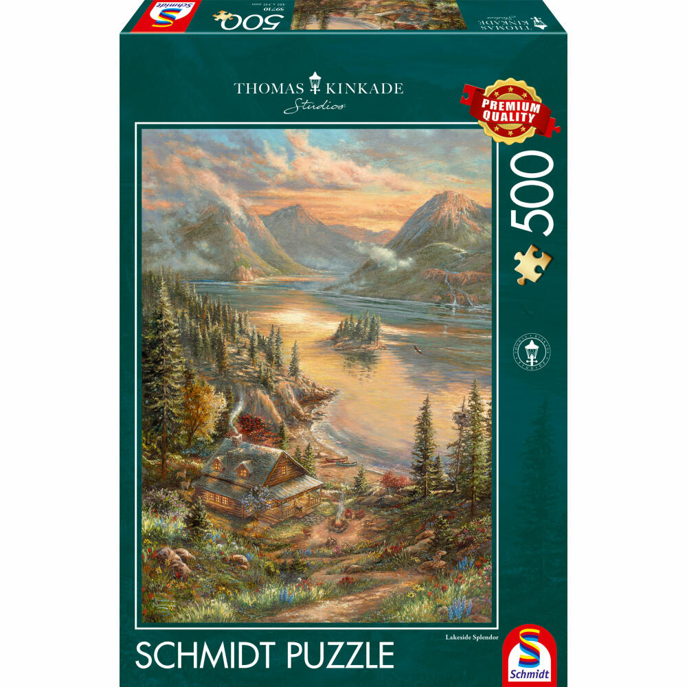 Schmidt Spiele Puzzle Pracht am Seeufer, Thomas Kinkade, Erwachsenenpuzzle, 500 Teile, 59710