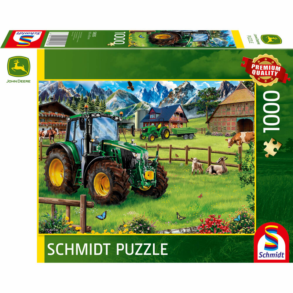 Schmidt Spiele Puzzle John Deere Alpine Foreland with Tractor 6120M, Adult Puzzle, Premium, 1000 Pieces, 58535