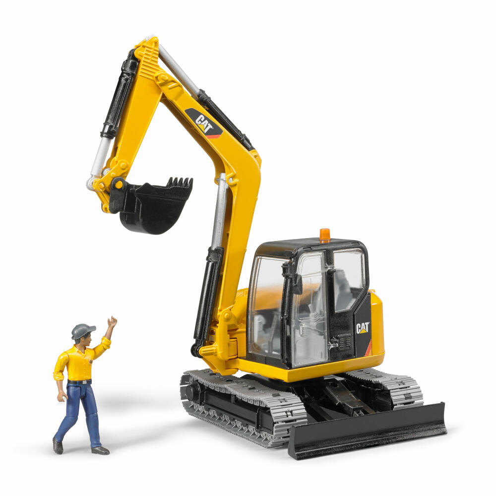 Bruder Baufahrzeuge Cat Minibagger, mit Bauarbeiter, Mini Bagger, Modellfahrzeug, Modell Fahrzeug, Spielzeug, 02466
