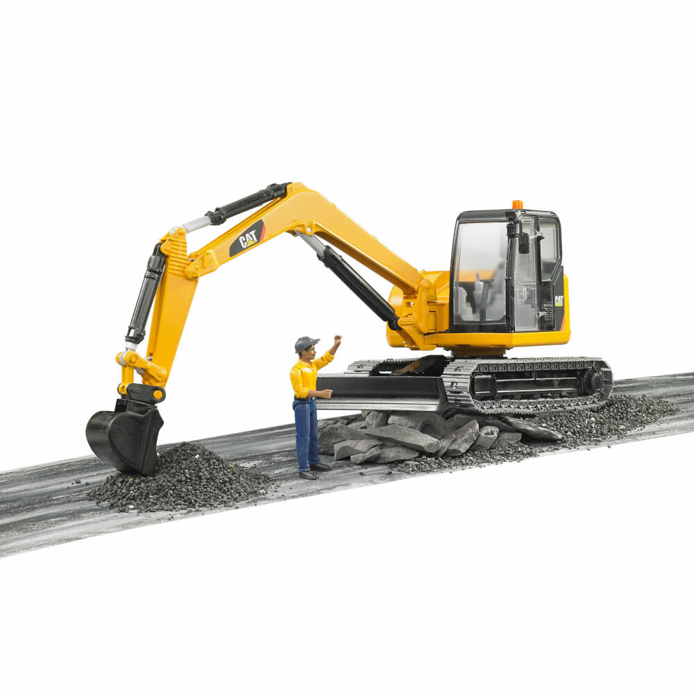 Bruder Baufahrzeuge Cat Minibagger, mit Bauarbeiter, Mini Bagger, Modellfahrzeug, Modell Fahrzeug, Spielzeug, 02466