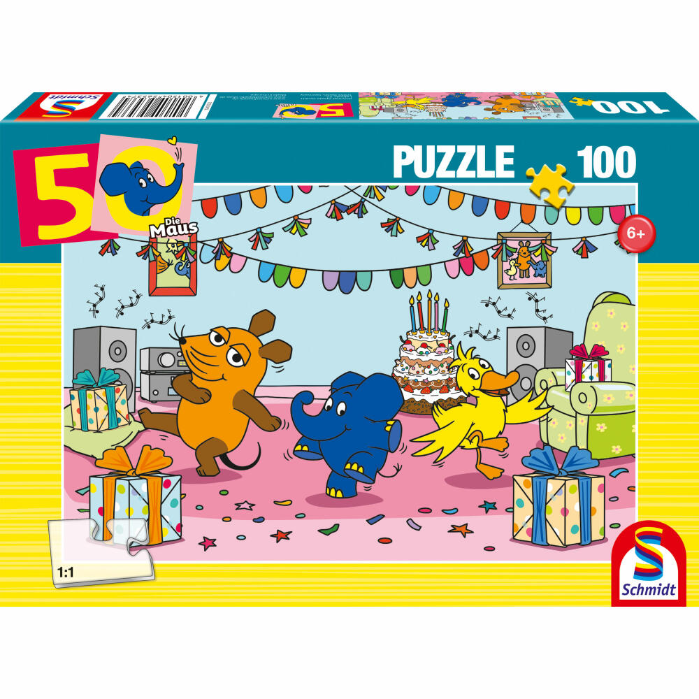 Schmidt Spiele Puzzle The Mouse Elephantastic Party, Children's Puzzle, Children, 100 Pieces, 56537