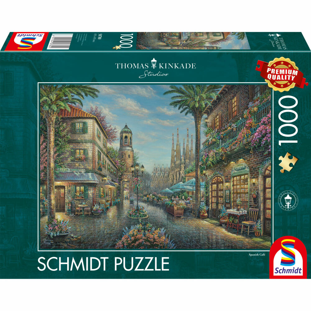 Schmidt Spiele Puzzle Spanisches Straßencafe, Erwachsenenpuzzle, Thomas Kinkade, 1000 Teile, 58780