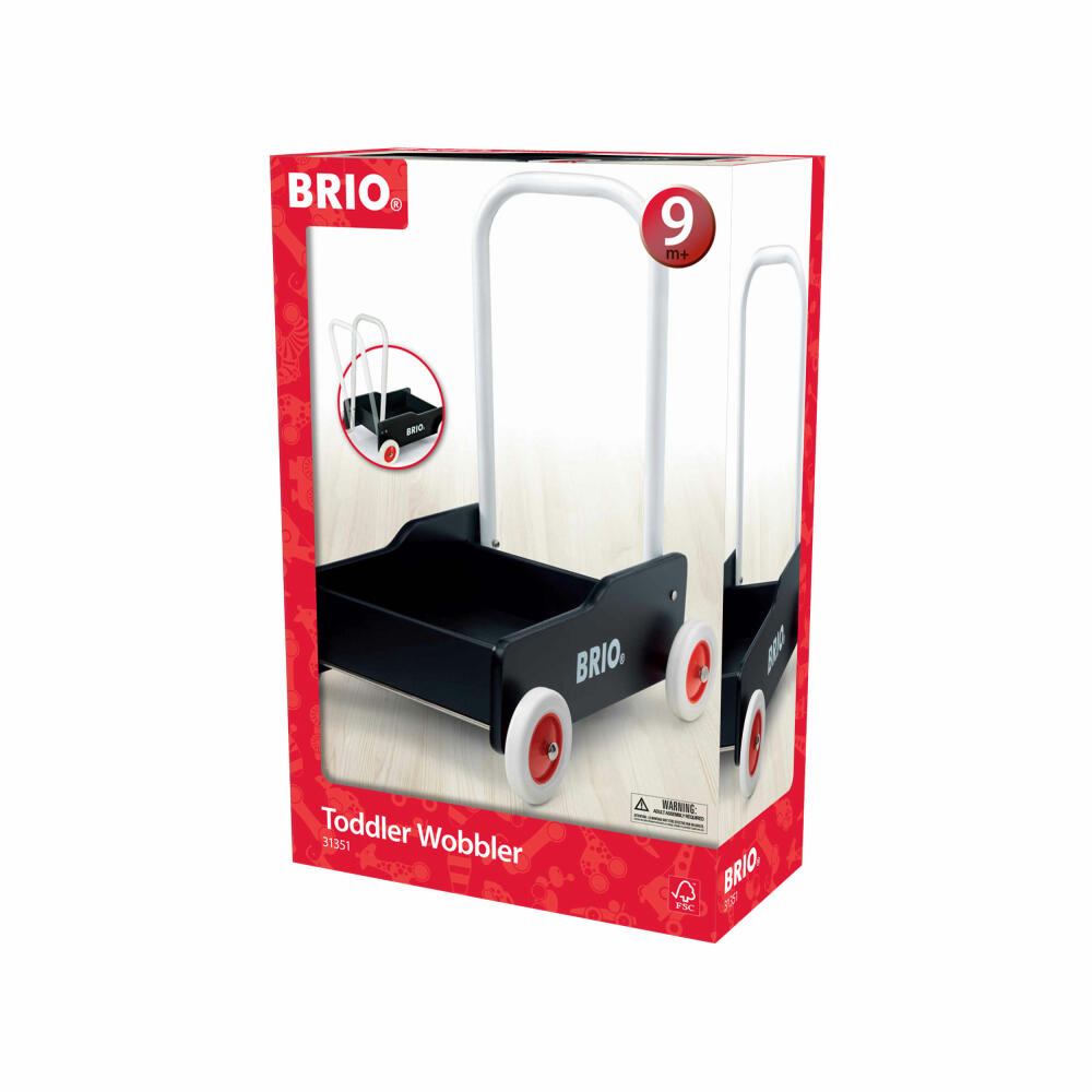 BRIO Lauflernwagen, Lauflerner, Lauflernhilfe, Gehfrei, Laufhilfe, Kleinkind, Holz, Schwarz, 31351