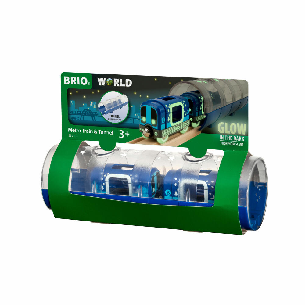 Brio Tunnel Box Subway Glow in the Dark, 3-piece, Train Tunnel, Glowing Train, Wooden Railway, Wooden Toy, 33970