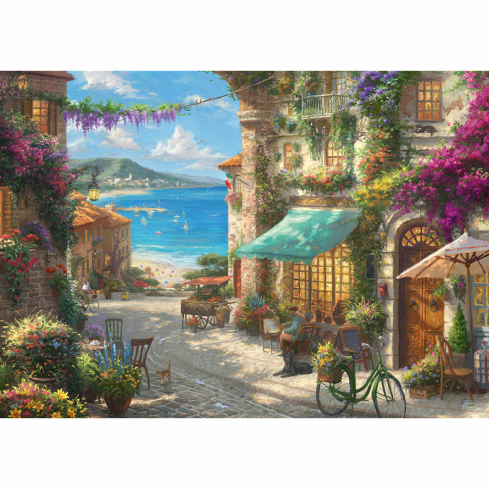 Schmidt Spiele Puzzle Café on the Italian Riviera, Thomas Kinkade, Adult Puzzle, Premium, 1000 Pieces, 59624