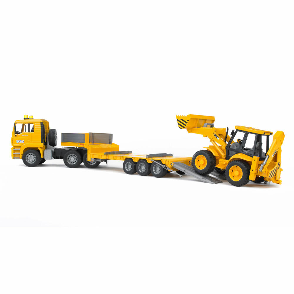 Bruder Construction Vehicles MAN TGA Low Loader, with JCB 4CX Backhoe Loader, Excavator, Model Vehicle, Model Vehicle, Toy, 02776