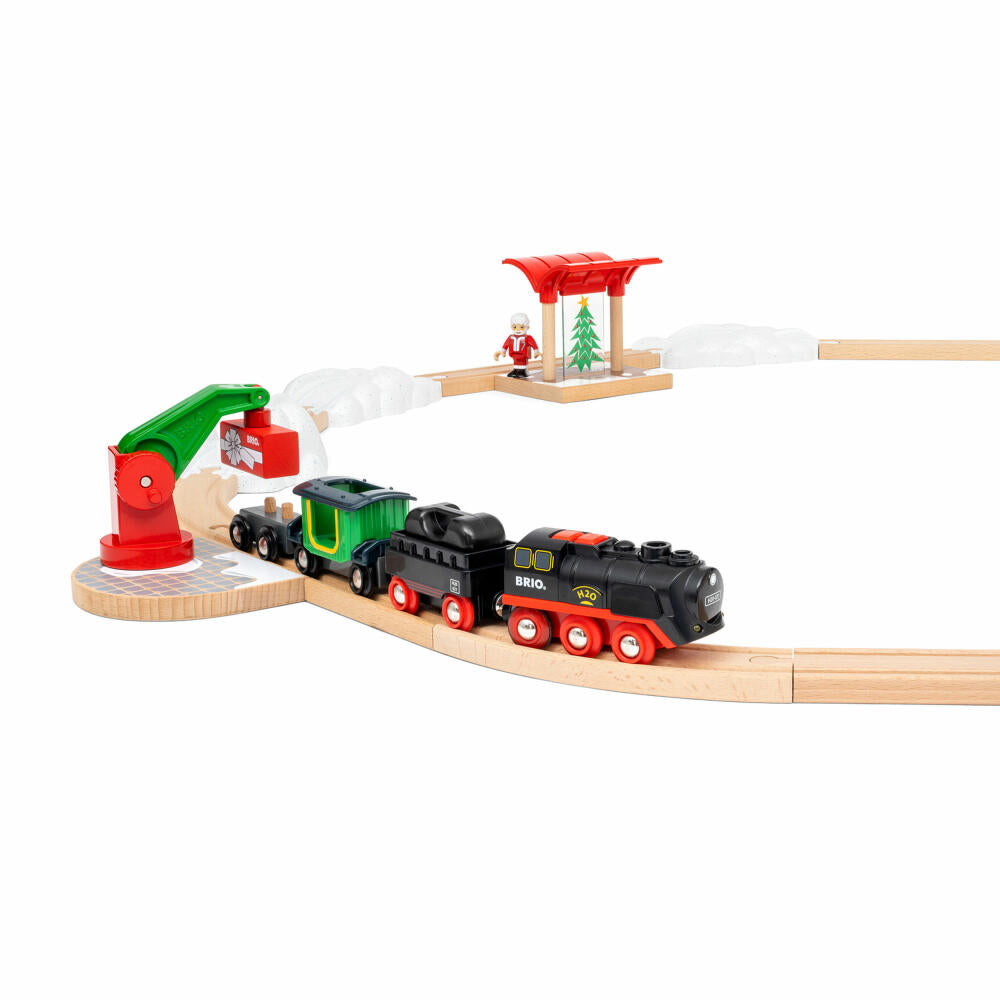 BRIO Batterie-Dampflok Weihnachts-Set, 26-tlg., Zug, Lok, Holzeisenbahn, 63601400