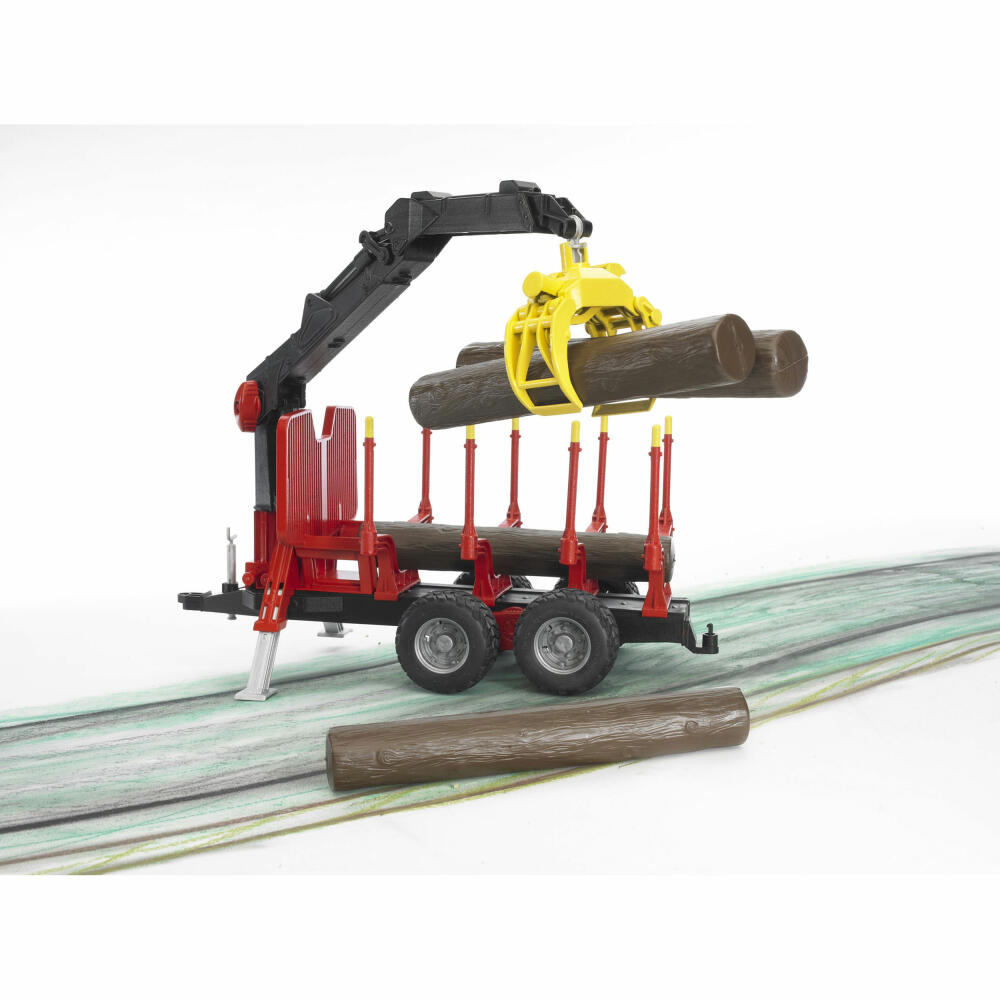 Bruder Forestry Logging Trailer, with Loading Crane and Log Grabber, Model Vehicle, Model Vehicle, Toy, Accessories, 02252