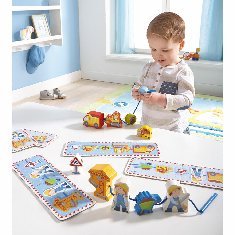 HABA Fädelspiel Baustelle, Fadenspiel, Spielzeug, Geschicklichkeitsspiel, Buche, Pappe, Polyester, 302155