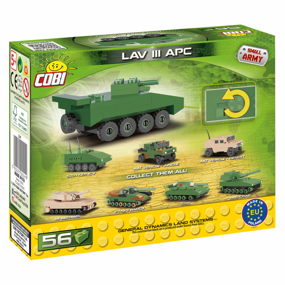 COBI World War 2 LAV III APC, Vehicle, Military, Soldiers, Figure, Construction Bricks, 56 Parts, 2241